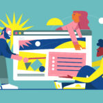 Illustration of team working on website homepage